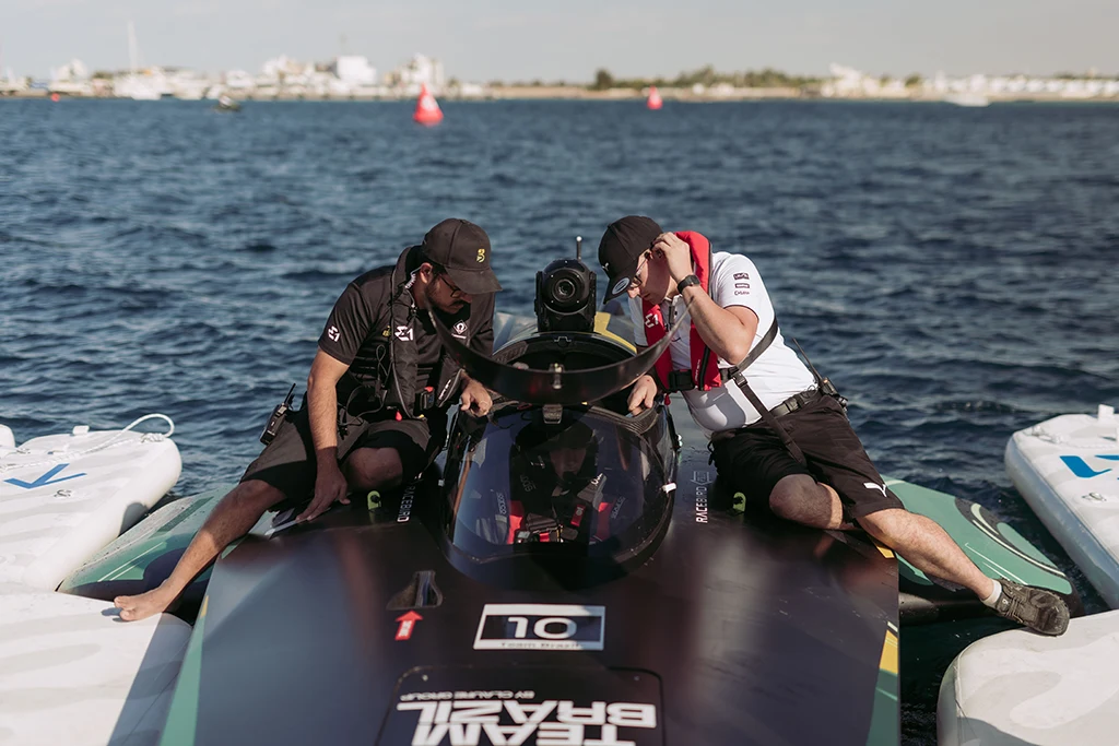 Electric Boat Racing Team In Preparation